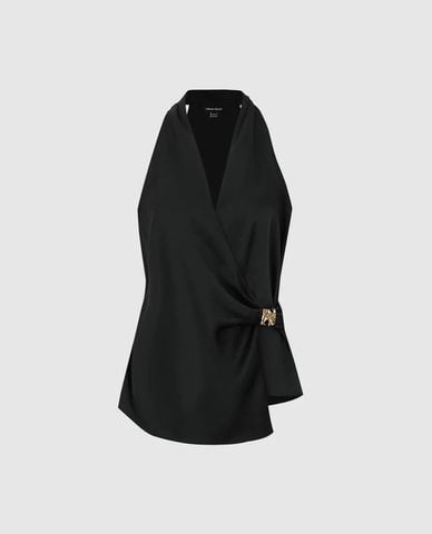  URBAN REVIVO - Áo kiểu nữ cổ V sát nách xếp nếp 