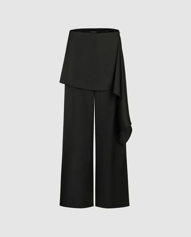  URBAN REVIVO - Quần nữ ống rộng phối chân váy bất đối xứng 