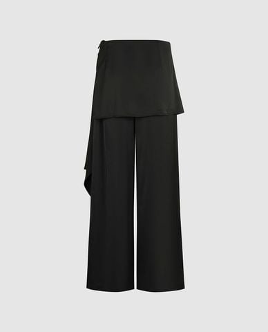  URBAN REVIVO - Quần nữ ống rộng phối chân váy bất đối xứng 