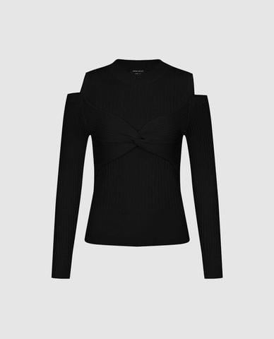  URBAN REVIVO - Áo dệt kim nữ cổ tròn tay dài hở vai 