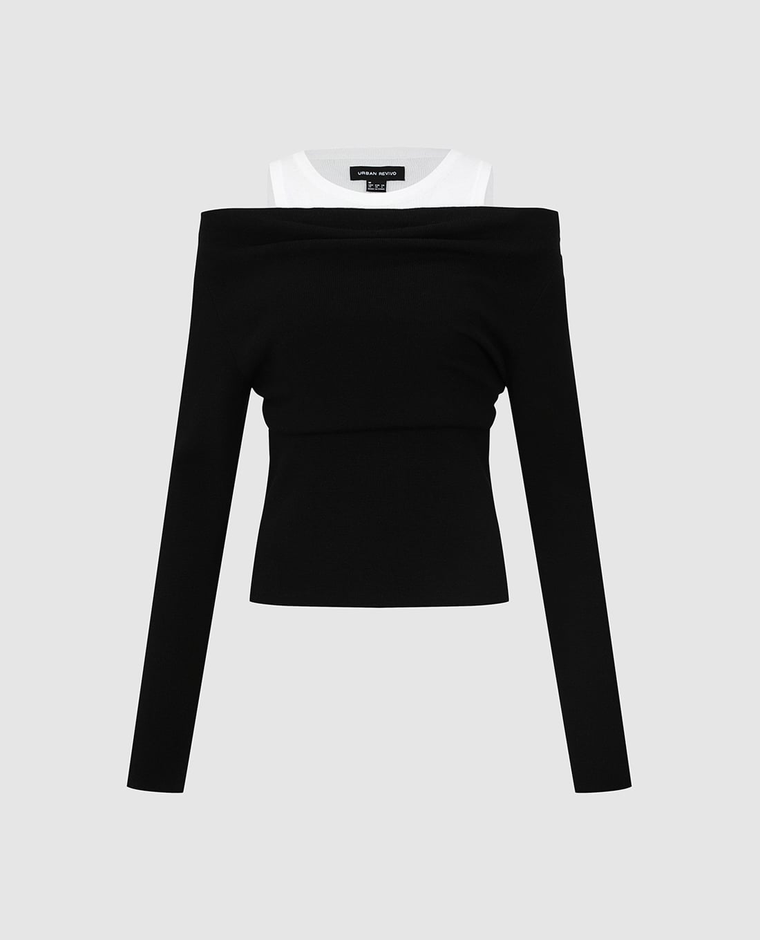 URBAN REVIVO - Áo dệt kim nữ trễ vai tay dài phối layer