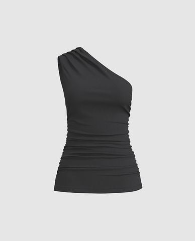  URBAN REVIVO - Áo kiểu nữ lệch vai phom ôm 