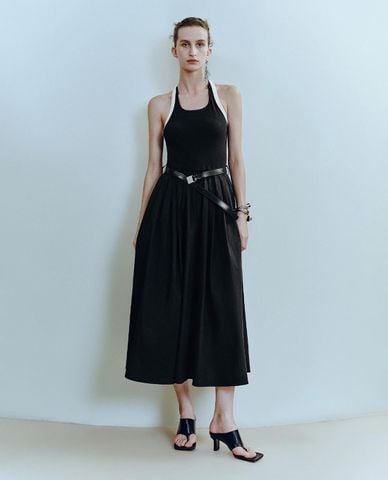  URBAN REVIVO - Đầm hai dây midi phối thắt lưng 