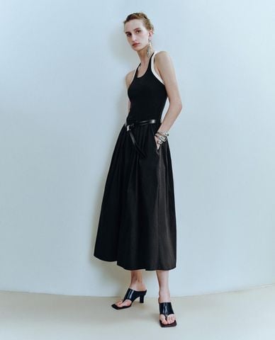  URBAN REVIVO - Đầm hai dây midi phối thắt lưng 