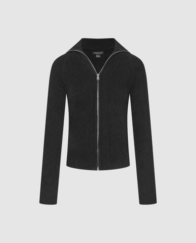  URBAN REVIVO - Áo khoác dệt kim nữ cổ V tay dài khoá zip 