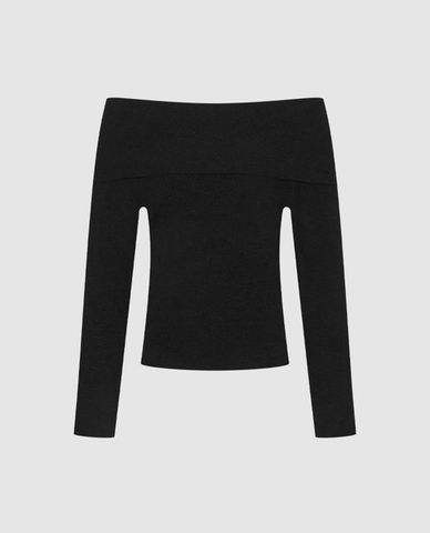  URBAN REVIVO - Áo dệt kim nữ trễ vai tay dài phom ôm 