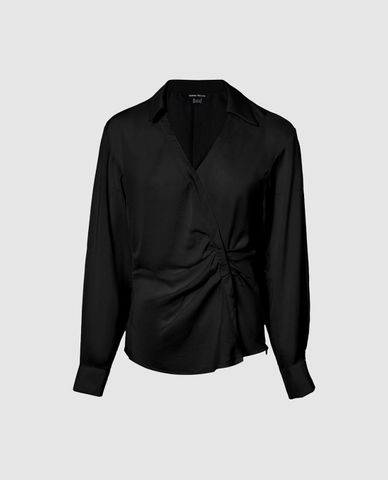  URBAN REVIVO - Áo sơ mi nữ cổ V tay dài xoắn eo 