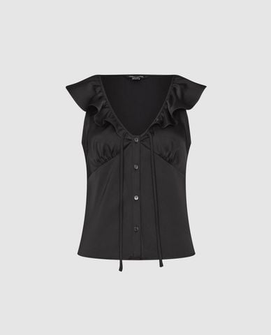  URBAN REVIVO - Áo sát nách nữ cổ V phối bèo buộc nơ 