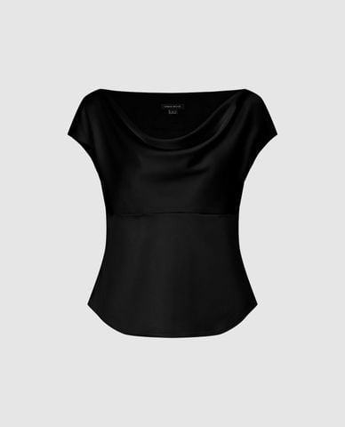  URBAN REVIVO - Áo kiểu nữ cổ đổ tay ngắn nữ tính 