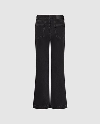  URBAN REVIVO - Quần jeans nữ ống loe xẻ gấu lưng cao 