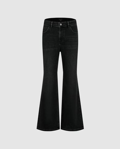  URBAN REVIVO - Quần jeans nữ ống loe wash bạc 