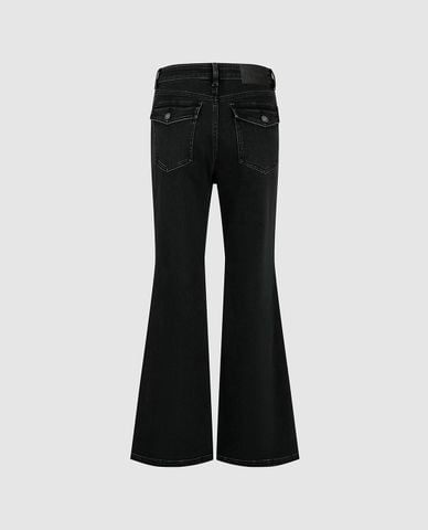  URBAN REVIVO - Quần jeans nữ ống loe wash bạc 