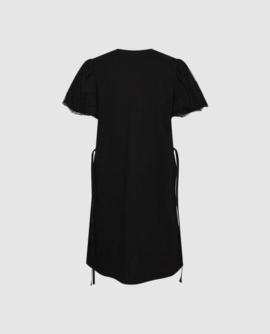  URBAN REVIVO - Đầm midi cổ tròn tay phồng phối dây rút 