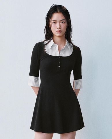  URBAN REVIVO - Đầm mini cổ sơ mi tay lửng 
