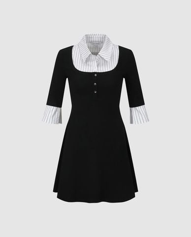  URBAN REVIVO - Đầm mini cổ sơ mi tay lửng 
