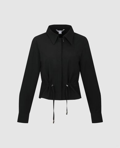  URBAN REVIVO - Áo sơ mi nữ tay dài chiết eo phối dây rút 