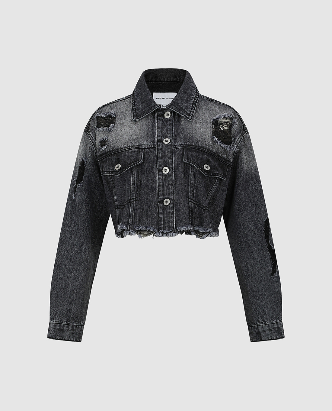 URBAN REVIVO - Áo khoác denim nữ wash bạc phom croptop