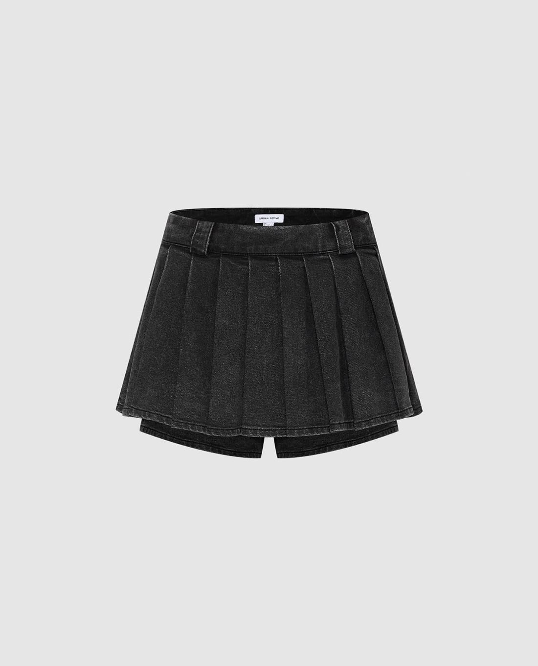URBAN REVIVO - Quần short jeans nữ giả váy wash bạc