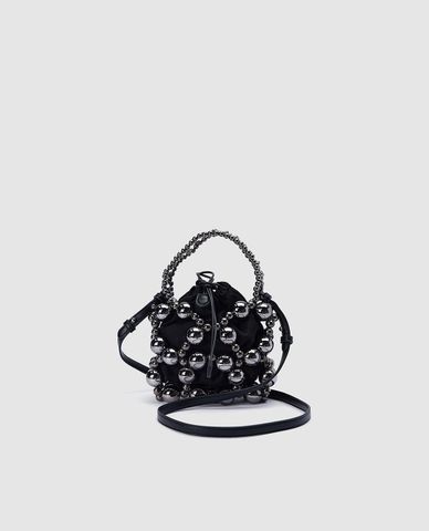  URBAN REVIVO - Túi đeo vai nữ phối dây rút kết hạt tròn 