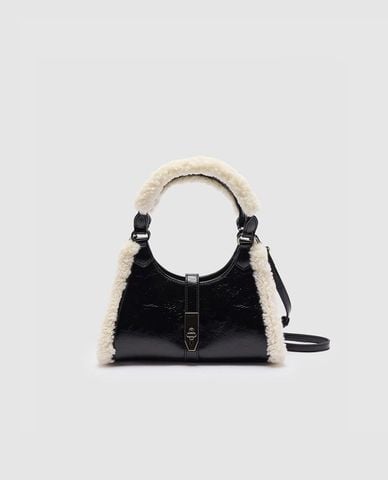  URBAN REVIVO - Túi xách nữ hình thang phối lông 