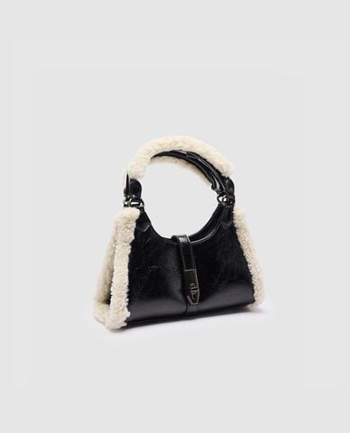  URBAN REVIVO - Túi xách nữ hình thang phối lông 