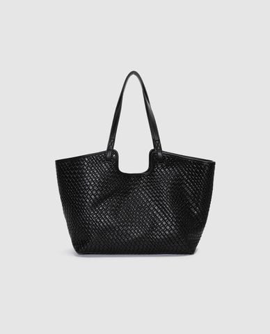  URBAN REVIVO - Túi tote nữ hình thang đan thủ công 