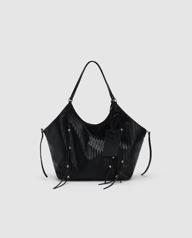  URBAN REVIVO - Túi đeo vai nữ vân da phối tua rua 