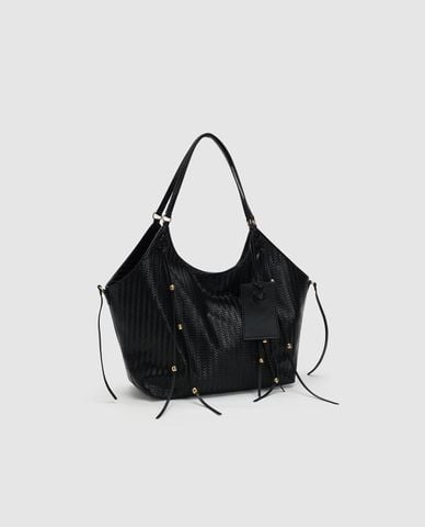  URBAN REVIVO - Túi đeo vai nữ vân da phối tua rua 