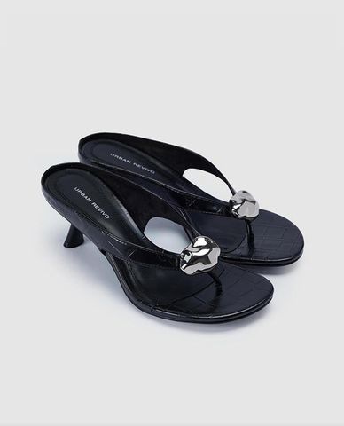  URBAN REVIVO - Giày mules cao gót nữ mũi tròn thời thượng 