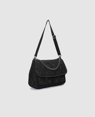  URBAN REVIVO - Túi đeo chéo nữ chần bông phối dây xích 