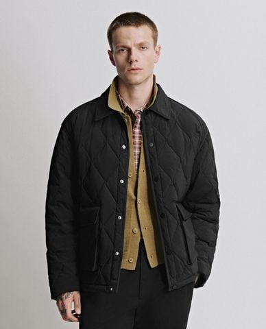  URBAN REVIVO - Áo khoác chần bông nam cổ bẻ tay dài 