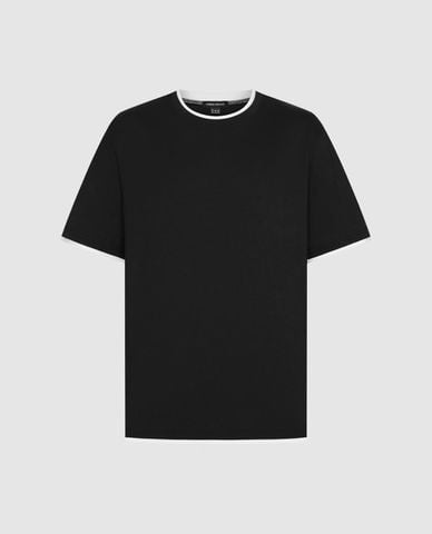  URBAN REVIVO - Áo thun nam cổ tròn tay ngắn phối viền 