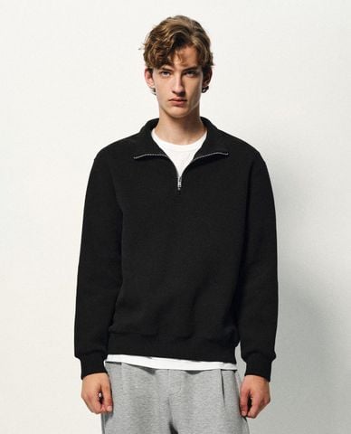  URBAN REVIVO - Áo sweatshirt nam cổ bẻ tay dài phối khóa 