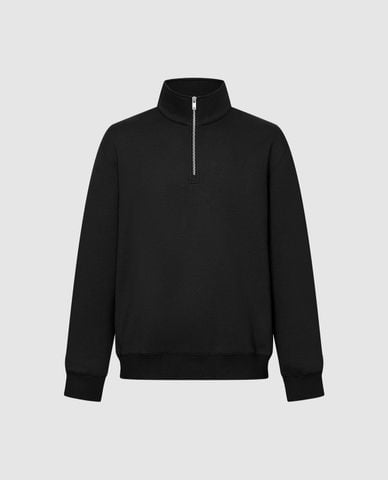  URBAN REVIVO - Áo sweatshirt nam cổ bẻ tay dài phối khóa 