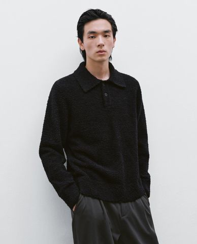  URBAN REVIVO - Áo dệt kim nam cổ bẻ tay dài 