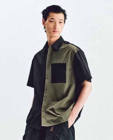  URBAN REVIVO - Áo sơ mi nam tay ngắn phối màu tương phản 