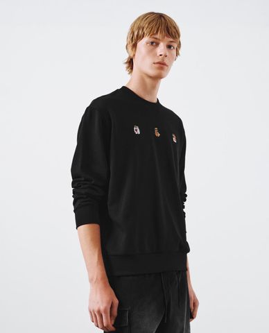  URBAN REVIVO - Áo sweatshirt nam cổ tròn tay dài phối họa tiết 