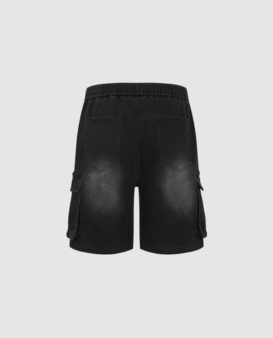  URBAN REVIVO - Quần short jeans nam lưng thun wash bạc 