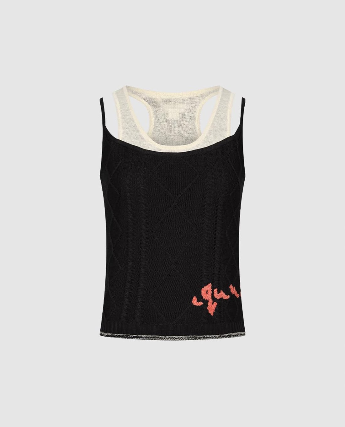 URBAN REVIVO - Áo hai dây nữ dệt kim cổ vuông phối layer