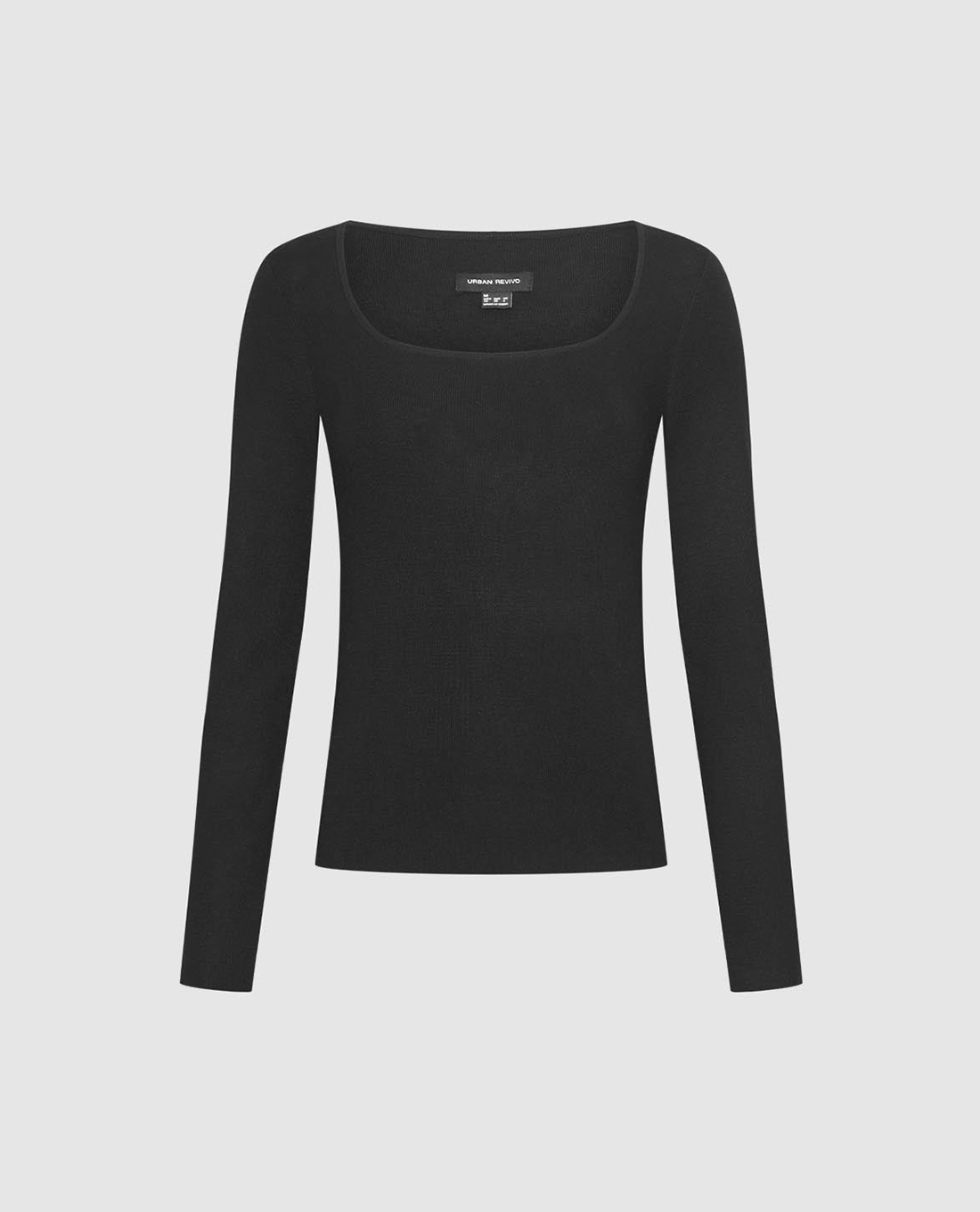 URBAN REVIVO - Áo dệt kim nữ cổ vuông tay dài