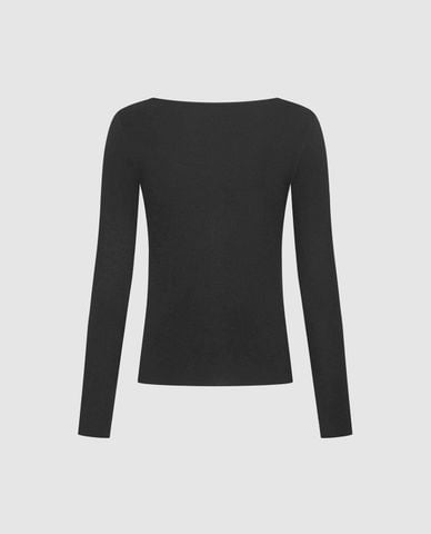  URBAN REVIVO - Áo dệt kim nữ cổ vuông tay dài 