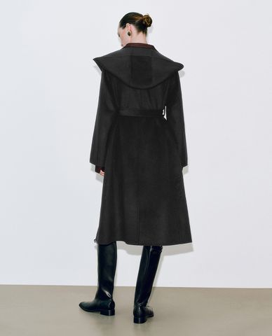  URBAN REVIVO - Áo khoác măng tô nữ dáng dài phối thắt lưng 