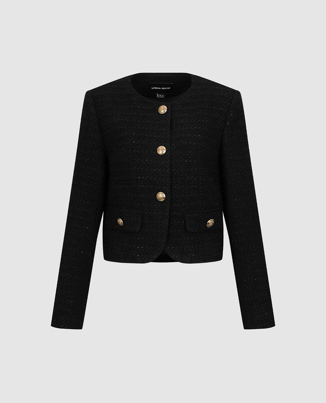 URBAN REVIVO - Áo khoác tweed nữ cổ tròn tay dài phối nút