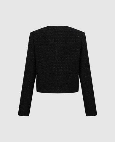  URBAN REVIVO - Áo khoác tweed nữ cổ tròn tay dài phối nút 