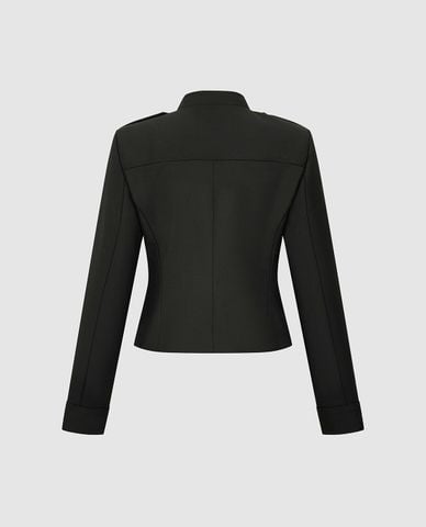  URBAN REVIVO - Áo khoác croptop nữ cổ trụ đính nút 