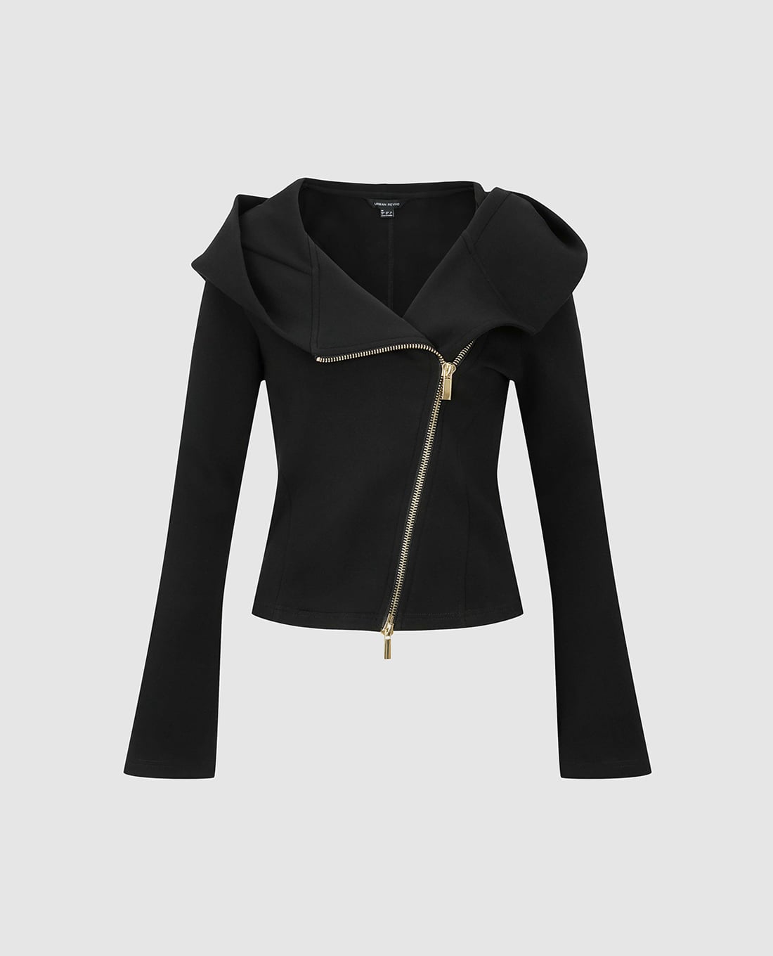 URBAN REVIVO - Áo khoác nữ phối mũ khóa zip chéo