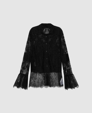  URBAN REVIVO - Áo kiểu nữ ren ống loe xuyên thấu 2 In 1 