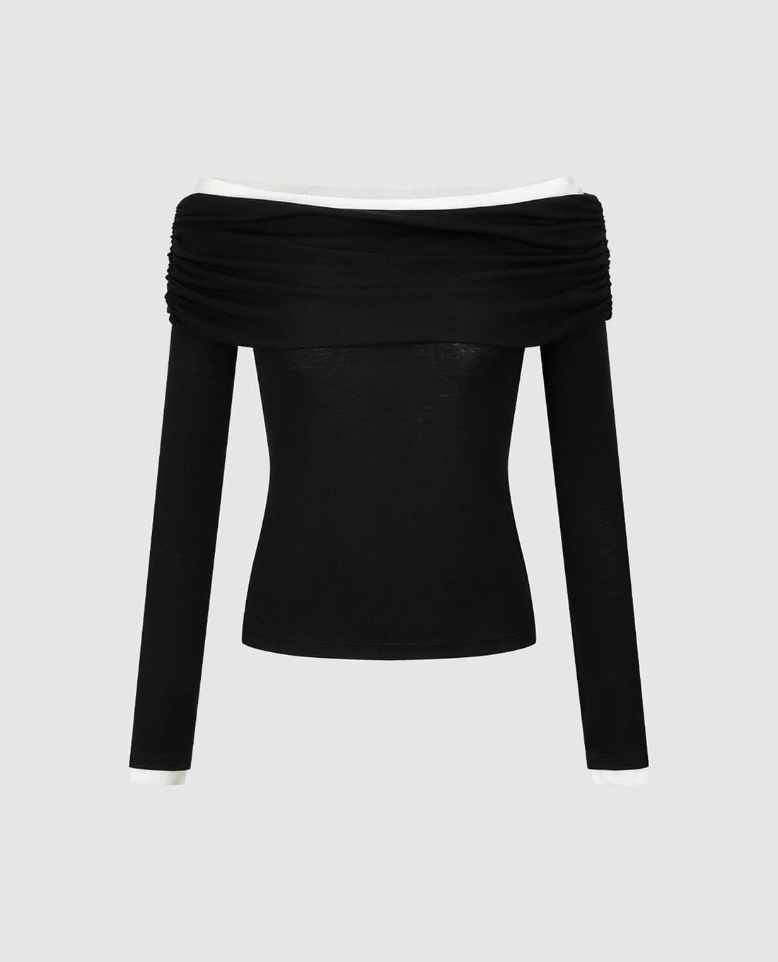 URBAN REVIVO - Áo trễ vai nữ tay dài phối viền phom ôm