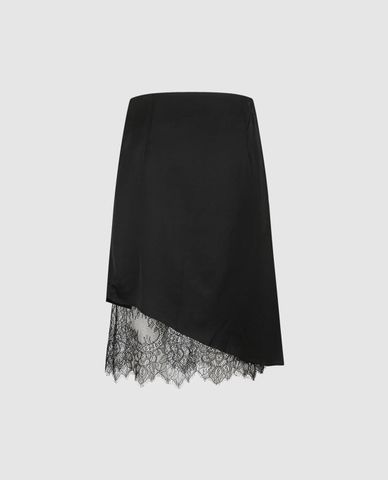  URBAN REVIVO - Chân váy chữ A midi bất đối xứng viền ren 
