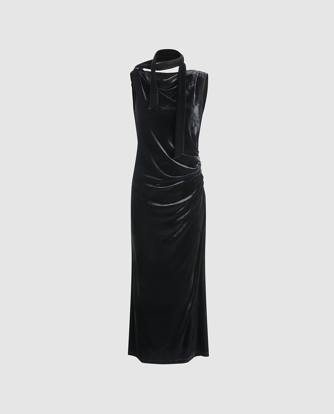 URBAN REVIVO - Đầm sát nách midi cổ đổ phối dây